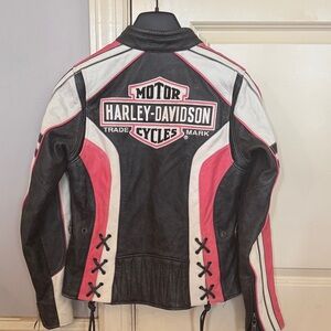 Harley-Davidson Black White Pink Women's Leather Motorcycle Jacket